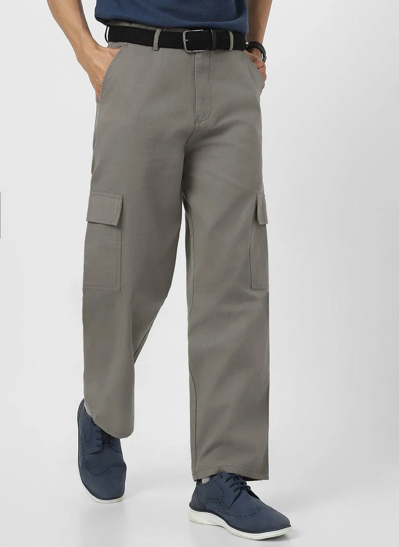 Urbano Fashion Men's Grey Loose Baggy Fit Solid Cargo Chino Pant with 6 Pockets Non-Stretchable